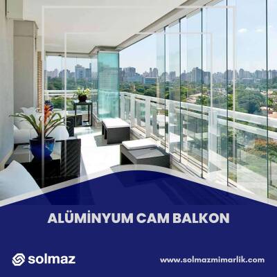 SOLMAZ - Alüminyum Cam Balkon - 250x250 - Isı Yalıtımlı - Gri Kasa - Şeffaf Cam - 1